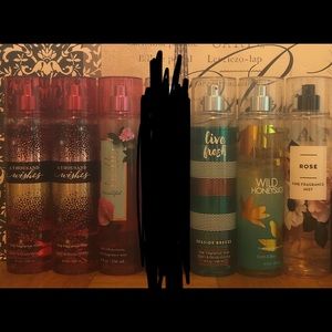 6 lightly used bath and body work body sprays